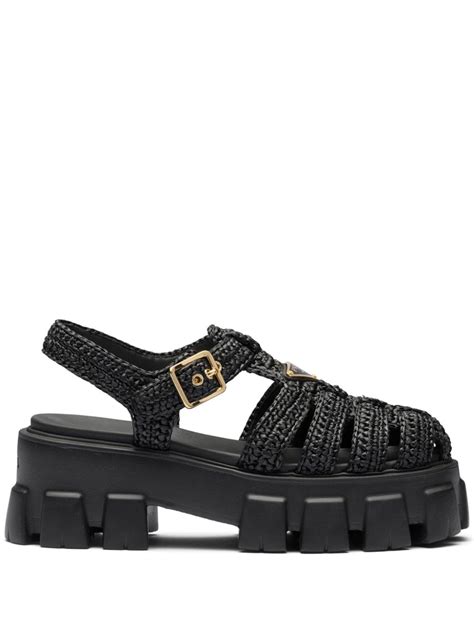 prada raffia flatform sandals|Black Raffia flatform sandals .